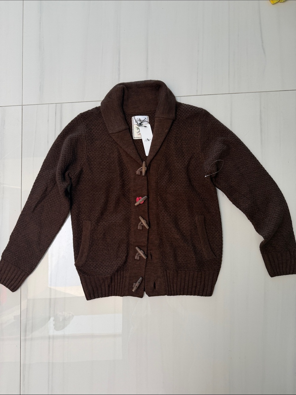 Men's Brown Toggle Shawl Collar knit cardigan